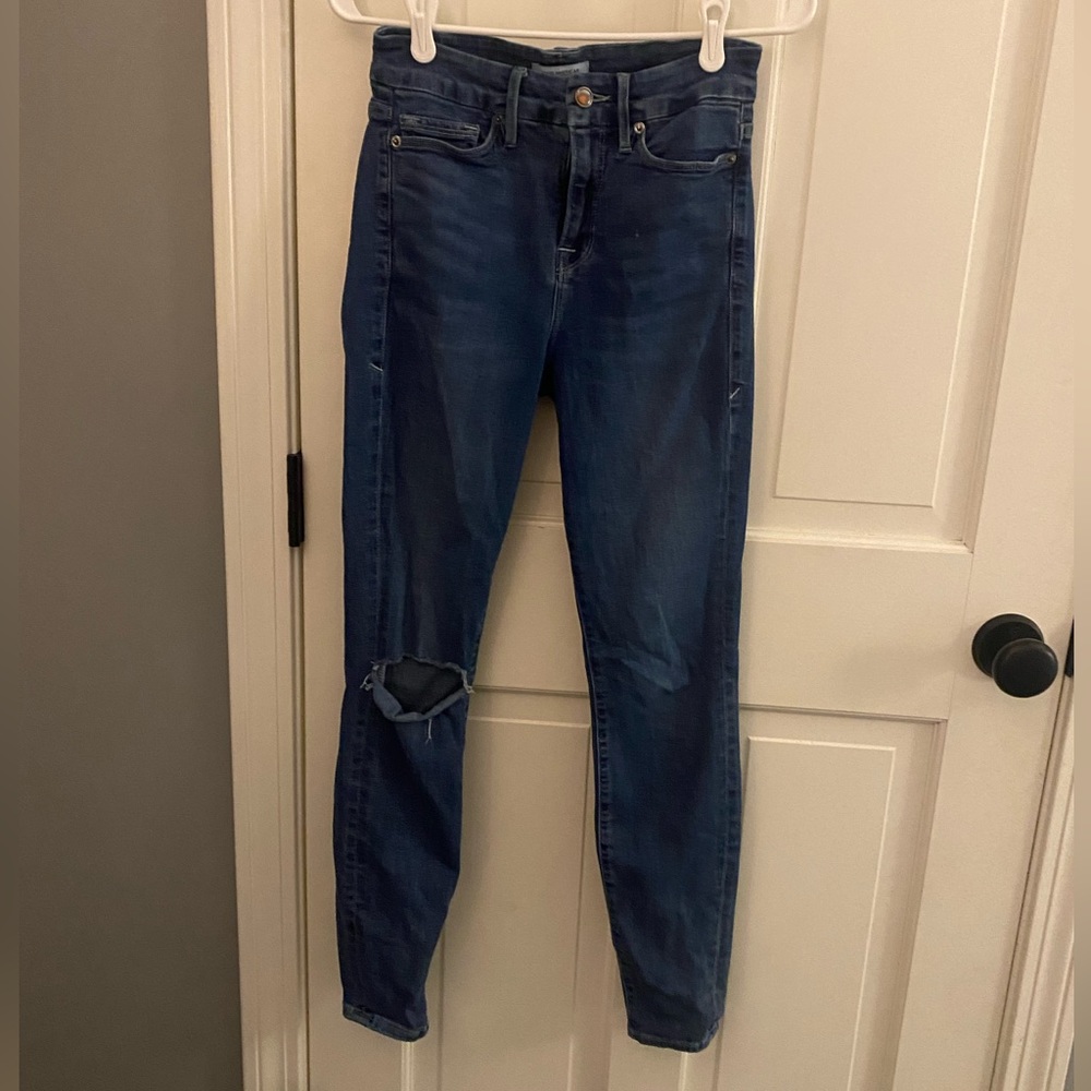 good leg, good American high tide dark blue jeans